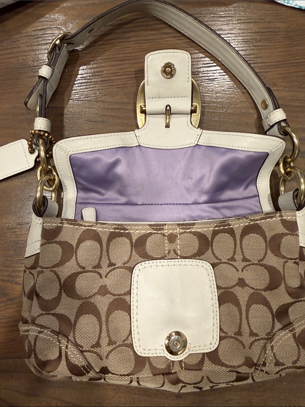 Coach Bleecker Signature Small Shoulder Bag in Khaki/Chalk - Picture 11 of 12
